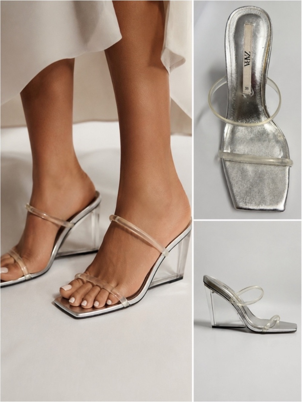 ZARA clear open toe heels size 7-7.5 Excellent condition